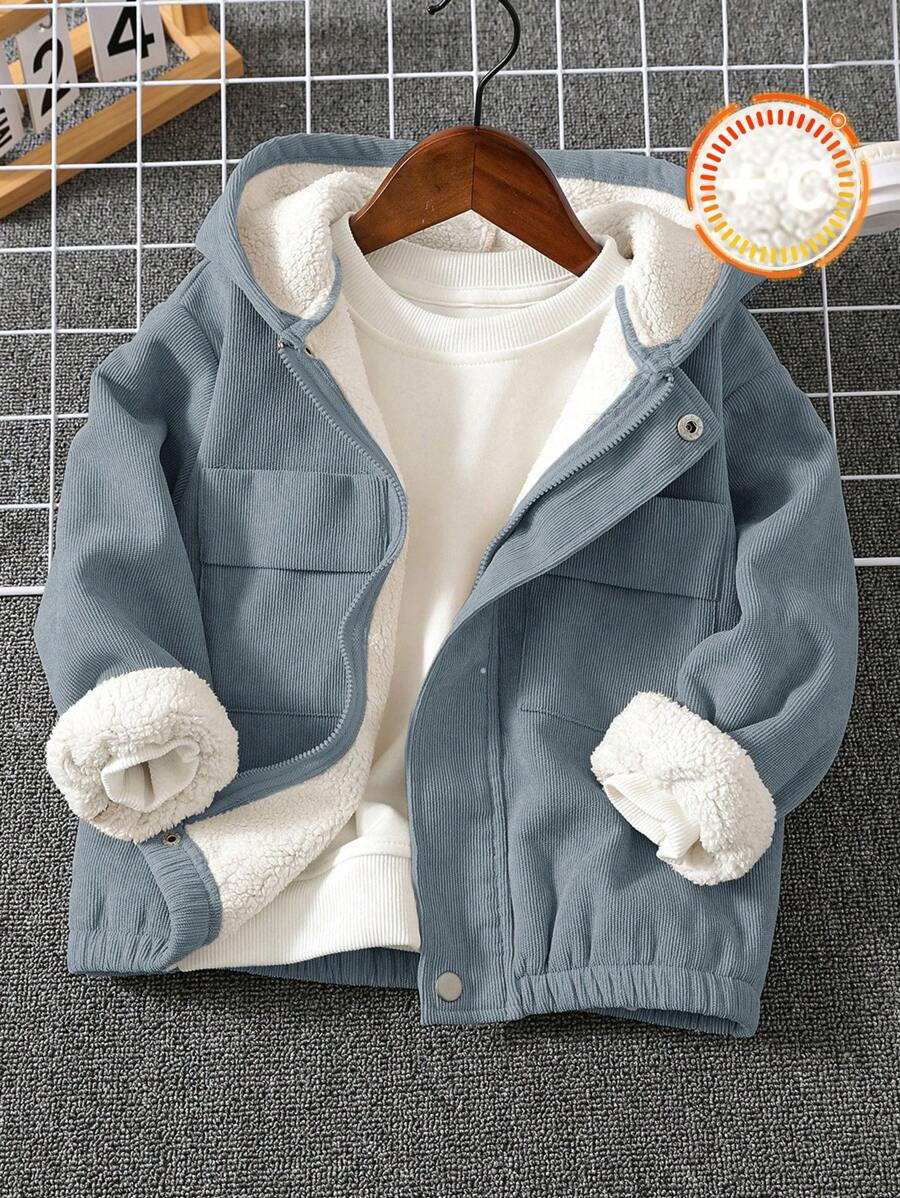 SHEIN 1 件青年休闲学院风时尚实用百搭可爱柔软舒适羊毛纹理夹克，适合日常穿着、学校、户外、运动、秋冬