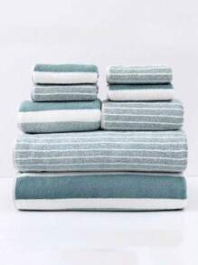 SHEIN 8件套柔软毛巾套装，高吸水（4条方巾2条面巾2条浴巾套装）适用于家庭浴室酒店美容院桑拿家用速干舒适男女套装日常节日礼物夏季，节日家居浴室装饰 - 彩色 - 查看 4