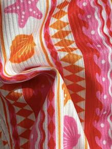 Swim Mod 2件套随机条纹印花吊带文胸和侧系带性感比基尼套装 - 彩色 - 查看 4