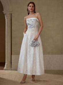 MOTF PREMIUM 提花纯色高腰斜口袋喇叭裙 - 白色 - 查看 5