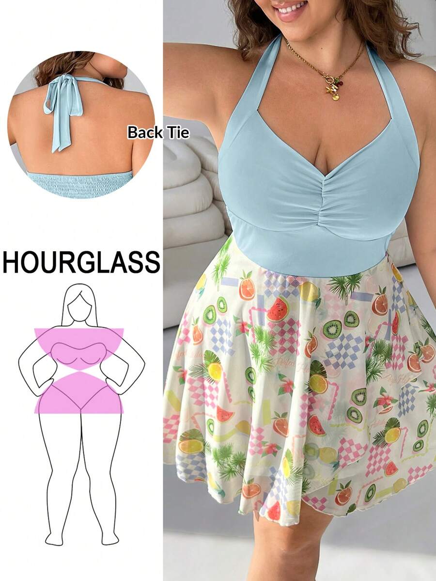 SHEIN EZwear 大码夏季海滩度假休闲海洋风格连衣裙 - 淺藍色 - 查看 1