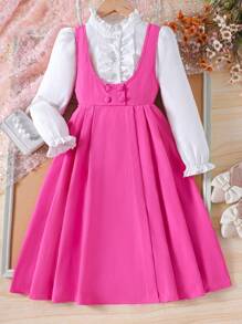 女童背带裙搭配白色长袖衬衫 - 白色 - 查看 6