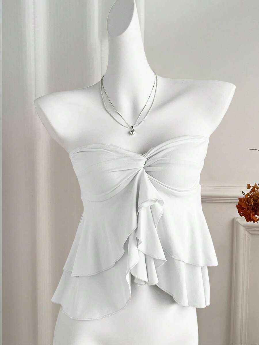 SHEIN Unity Áo Crop Top xoắn kép đa năng lãng mạn - trắng - Xem 1