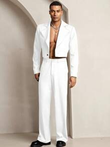 HIMLAND Conjunto de 2 piezas de chaqueta y pantalones para hombre de punto, con cintura elástica, pierna recta y manga larga, de estilo casual y moda - Blanco - Ver 3