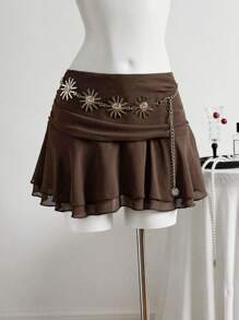 Elamini Women's Plain Minimalist Metal Waist Belt Design Skirt