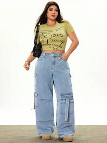 Rina Fox Plus Size Women's Summer Avant-Garde Casual Straight Leg Jeans - Light Wash - View 5