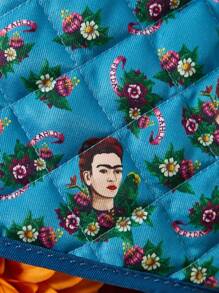 Frida Kahlo X SHEIN Printed Heat Insulation Set, Individual Piece And Set, Heat Insulation & Anti-Scald, Suitable For Kitchen Baking, Slip Proof Kitchen Items, Practical Holiday Home Gift,Summer Outfits, Spring Outfits,Beach, Vacation, Flower - Blue - View 8