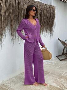 SHEIN Completo estivo da donna in due pezzi, abito da spiaggia in cotone bianco lavorato a uncinetto, stile boho, da indossare in vacanza o in resort