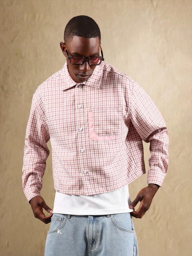 Camicia classica a maniche lunghe con bottoni e stampa a quadri