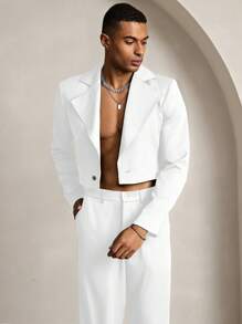 HIMLAND Conjunto de 2 piezas de chaqueta y pantalones para hombre de punto, con cintura elástica, pierna recta y manga larga, de estilo casual y moda - Blanco - Ver 4