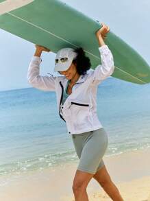 In My Nature 女士拉链设计长袖前拉链休闲防晒夹克 - 白色 - 查看 9