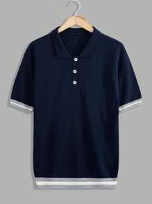 RueChic Men Solid Half Button Old Money Regular Polo Shirt - Navy Blue - View 2