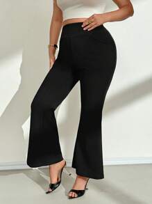 SHEIN Essnce Plus High Waist Flare Leg Trousers - Black - View 5