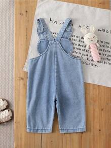 SHEIN Playful Pals Baby Girl Adorable Animal Embroidered Front Bib & Pants Set, Summer