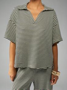 MISSGUIDED Sommer gestreifter Resort Co-Ord Set mit weitem Bein, lässige Urlaubsstrand Loungewear, Strandurlaub Zweiteiler mit weitem Kragen