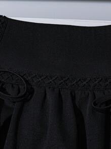Seusyu Women's Black High Waist Lace Trim Bowknot A-Line Mini Skirt - Black - View 5