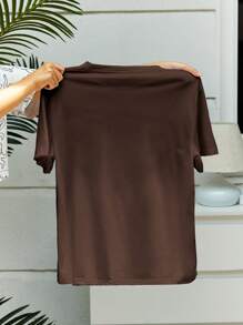 SHEIN EZwear CURVE T-shirt a maniche corte con scollo rotondo, ricamo orca, di taglia comoda