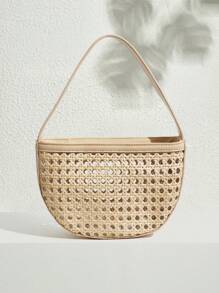 SHECARRY 女士时尚优雅百搭简约夏季镂空藤条手提包 - 杏色 - 查看 1