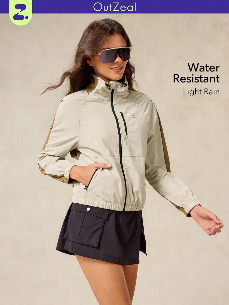 OutZeal 轻便防水防风夹克，拉链口袋，户外夹克，徒步露营