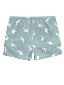 Manfinity Swimmode Men's Fish Print Drawstring Waist Beach Shorts