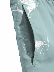 Manfinity Swimmode Men's Fish Print Drawstring Waist Beach Shorts