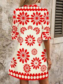 SHEIN Clasi 红色印花女式迷你连衣裙 - 紅色 - 查看 2