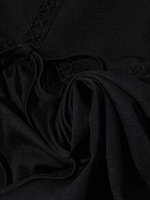 Seusyu Women's Black High Waist Lace Trim Bowknot A-Line Mini Skirt - Black - View 6