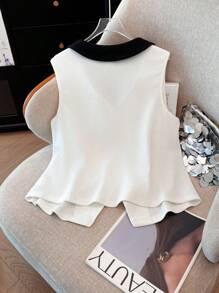 SHEIN Clasi 大码女式优雅撞色休闲背心，修身百搭，适合夏季、工作、度假 - 黑與白 - 查看 2