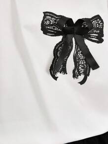 Set Rok Kue 3 Tingkat dengan Hiasan Pita dan Motif Renda untuk Anak Perempuan, Kasual, Pakaian Lucu Cocok untuk Bermain, Liburan, dan Kembali ke Sekolah - Hitam - View 6
