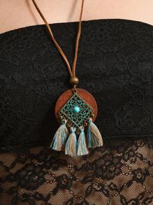 ROMWE Hippie Bộ trang sức Boho 3 món hoa tai tua rua lưới hình học Bohemian & vòng cổ dành cho nữ - Màu ngọc lam - Xem 2