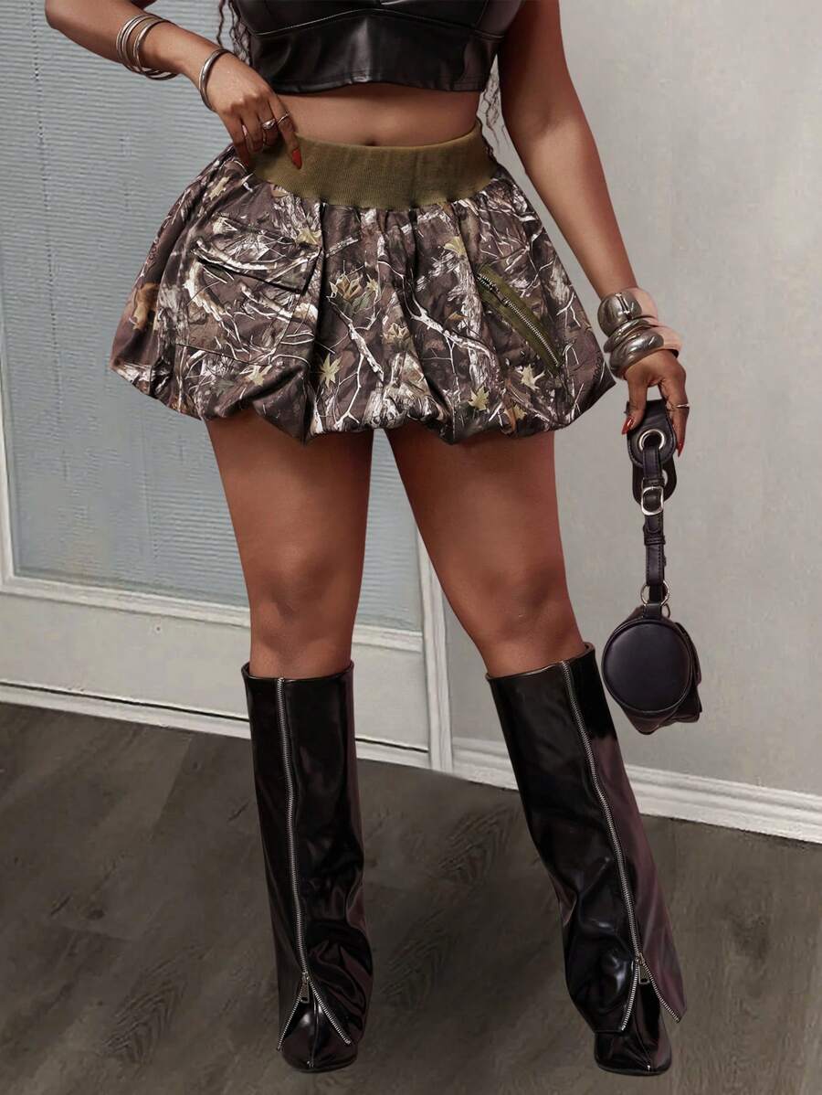 Slaydiva Falda acampanada con cremallera, bolsillos cargo y estampado floral, en colores block, para uso casual, streetwear, festivales de música, graduación, cumpleaños, tiempo libre, cruceros, viajes y playa, tallas grandes - Nuevo verano 2025