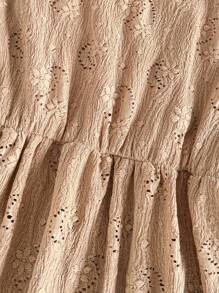 SHEIN Vestido de tirantes bordado con diseño distintivo y de tejido de punto hueco para niñas en verano - Café - Ver 7