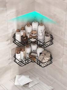 禹王免打孔三角架转角架卫生间浴室浴室厕所收纳壁挂式墙壁转角置物架 - 黑色 - 查看 9