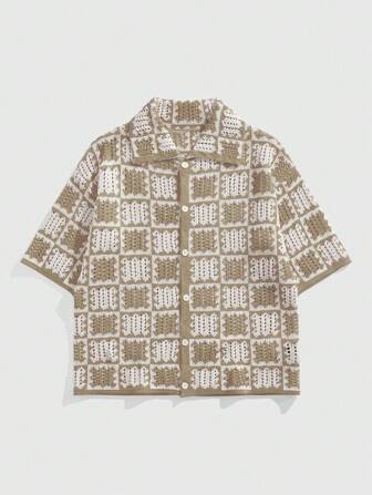 Street Life Street Life Men's Oversized Drop Shoulder Hollow Knit Casual Shirts, Holiday Wear