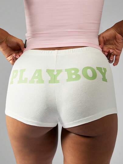 Missguided x Playboy 热裤 保暖短裤 高腰舞蹈瑜伽男孩短裤 节日夏季柔和休闲裤 休闲针织短裤