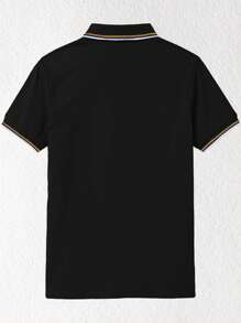 Manfinity Dauomo Retro Graffiti Text Graphic Print Men's Polo Shirt Top, Fashionable Streetwear Style - Black - View 2