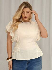 Auralis Camisas casuales para mujer talla grande, blusas de verano, camisas con mangas con volantes, blusas con cintura ajustada y holgada, linda blusa de verano