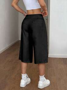Flirla 2025 Fashion Loose Wide Leg Shorts, Spring/Summer New Arrival, Campus Style - Black - View 2