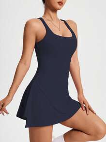 CourtClass 女式纯色无袖露背运动连衣裙