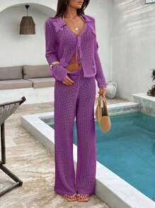 SHEIN Completo estivo da donna in due pezzi, abito da spiaggia in cotone bianco lavorato a uncinetto, stile boho, da indossare in vacanza o in resort