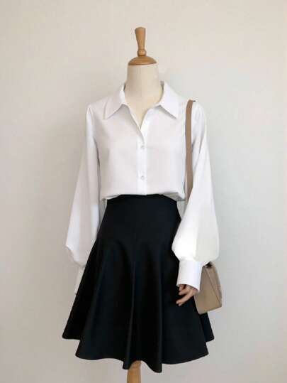 INAWLY 纯色前扣优雅办公室长袖衬衫，适合巡航