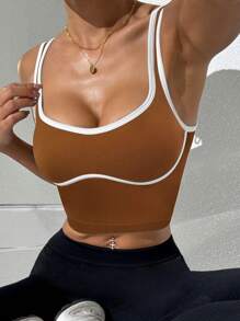 Slayform Women's Ribbed Cropped Fitted Athletic Tank Top - Brown - View 6