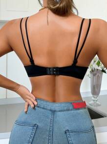 SHEIN 1pc Women's Romantic Embroidery Underwire Bra - Black - View 2