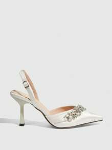 CUCCOO HITCHD 女士黑色高跟鞋，细尖头，性感百搭，适合约会、派对、宴会等场合，银链、水钻、镶钻踝带凉鞋（水钻方向随机）