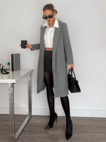 Siren Gaze Women's Gray Series Long Wool Coat, Women's Fall Clothing, Women's Jacket, Wool Blazer, Women's Outwear, Dark Gray Coat, Office Women's Clothing, Commuter Casual Women's Clothing, Gray Series Gray Winter - Grey - View 6