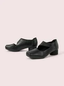 CUCCOO DOLLMOD Retro Square Toe Round Heel Mary Jane Heeled Shoes, Elegant Ballet Flats For Women - Black - View 6