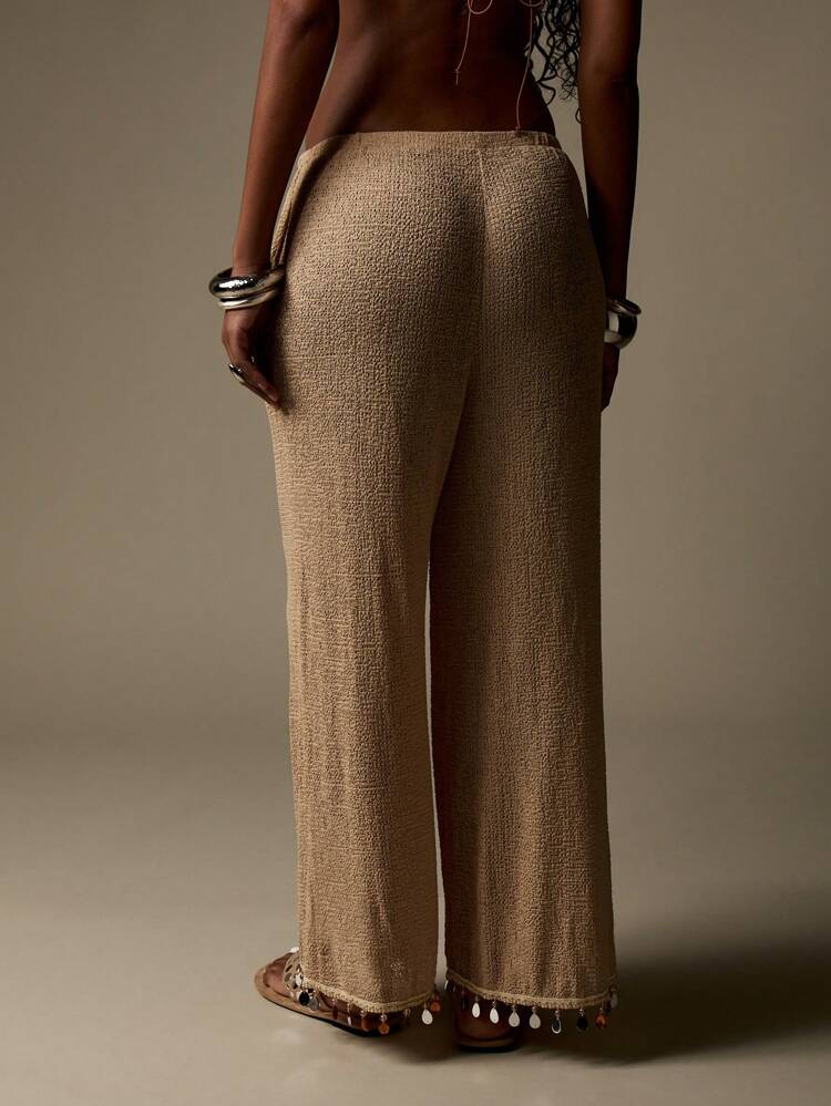 MISSGUIDED Boho Resort Palazzo Beach Pants Wide Leg Lounge Trousers Crystal Embellished Vacation Wear Summer Beachwear Pants Festival Poolside