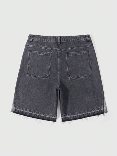 Men's Street Life Letter Embroidery Patch Pocket Frayed Hem Casual Denim Shorts