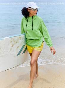 In My Nature Ladies' Casual Zip-Up Hooded Long Sleeve Thermal Thick Warm Jacket Fluorescent Green Jacket - Green - View 8