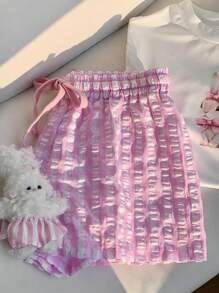 Comfortcana Summer Casual Rabbit Print T-Shirt & Plaid Shorts Set - Pink - View 3
